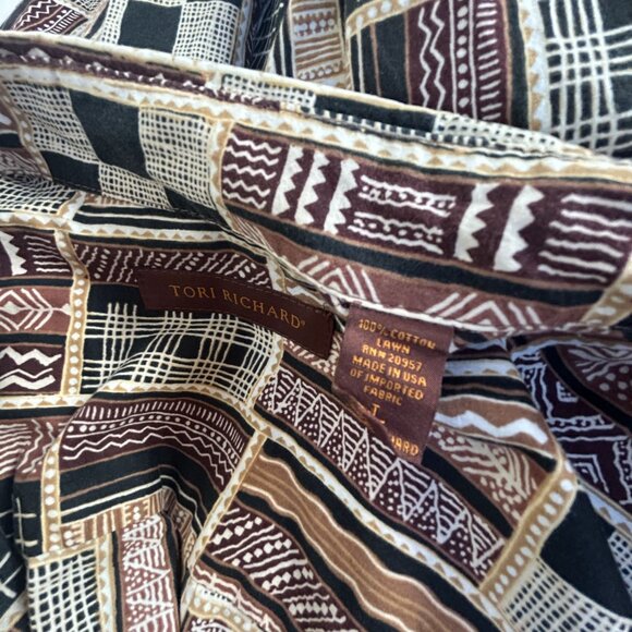 Tori Richard Mens Abstract Button-Up Cotton Lawn Hawaiian Shirt Large Brown - Picture 3 of 6